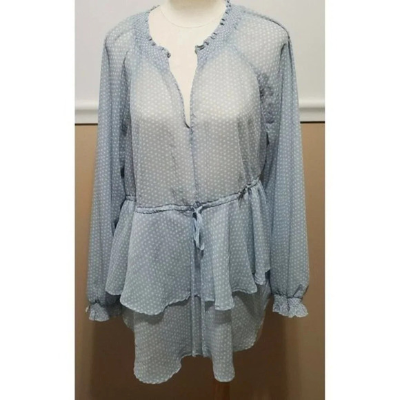 Torrid Light Blue Swiss Dot Layered Peasant Blouse - Picture 2 of 11